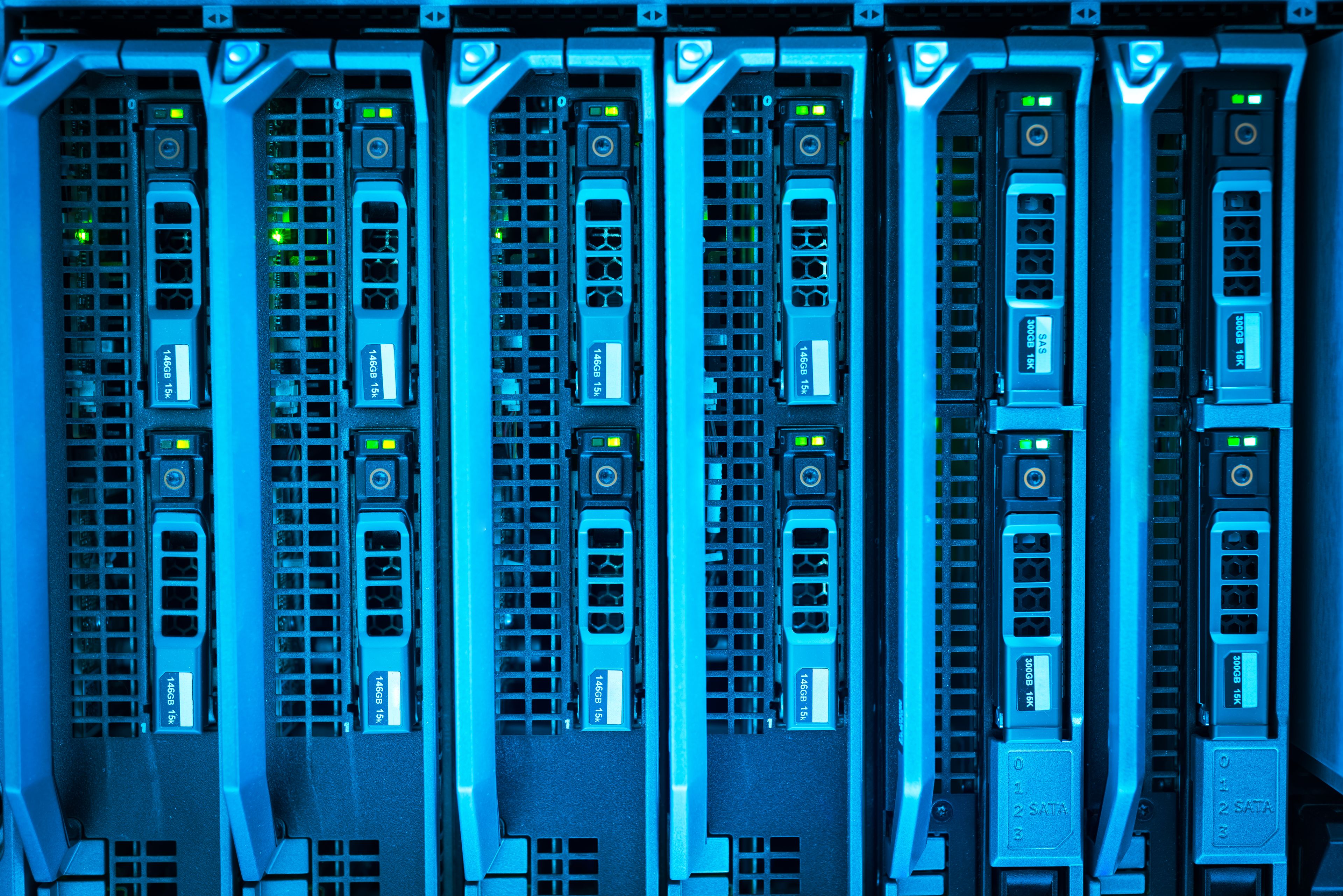Dense GPU compute cluster — blade server array for AI workloads